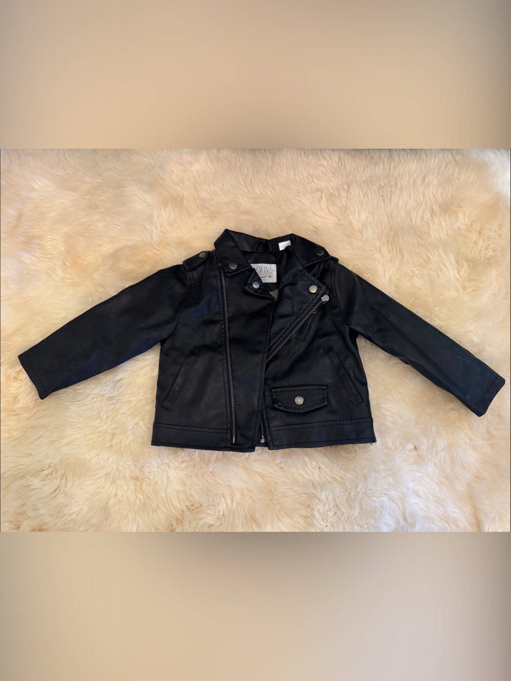 Zara Kids Black Faux Leather Moto Jacket